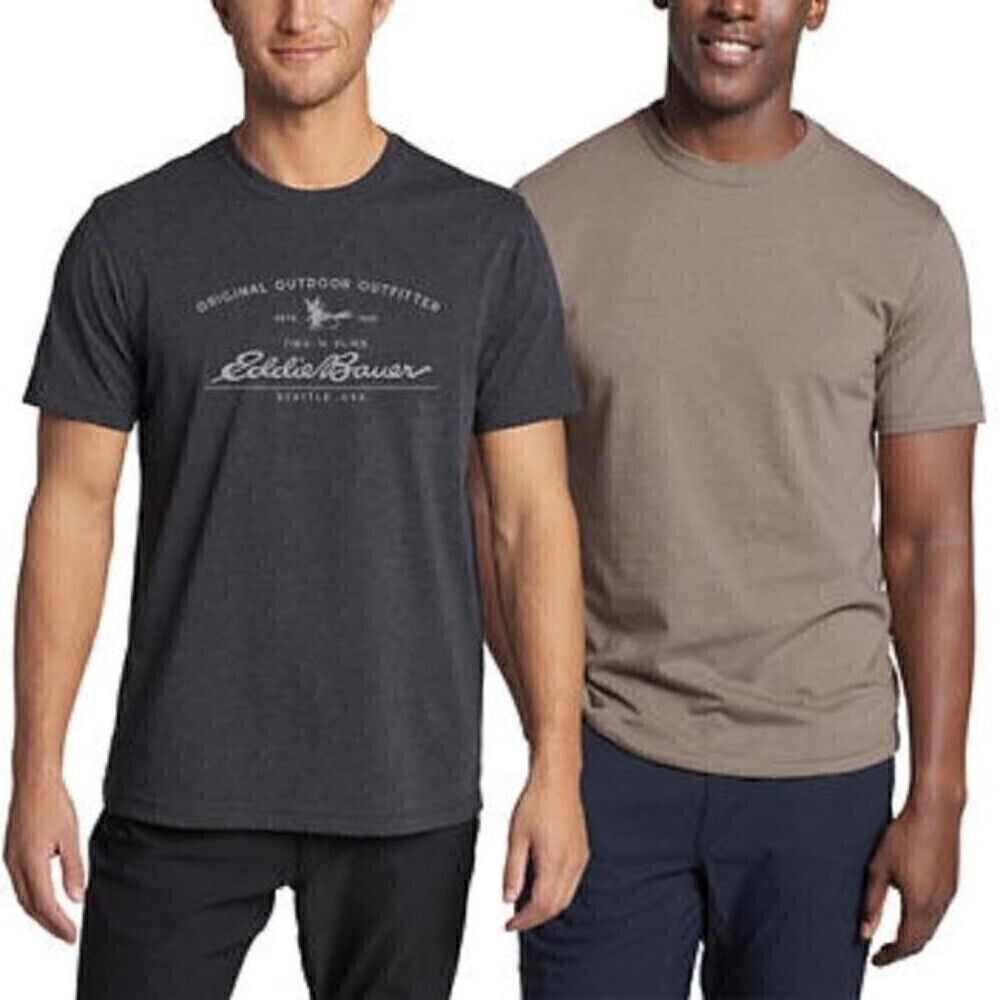 Eddie Bauer Men’s Short Sleeve T-Shirt Tee 2-Pack Gray Beige 3XL